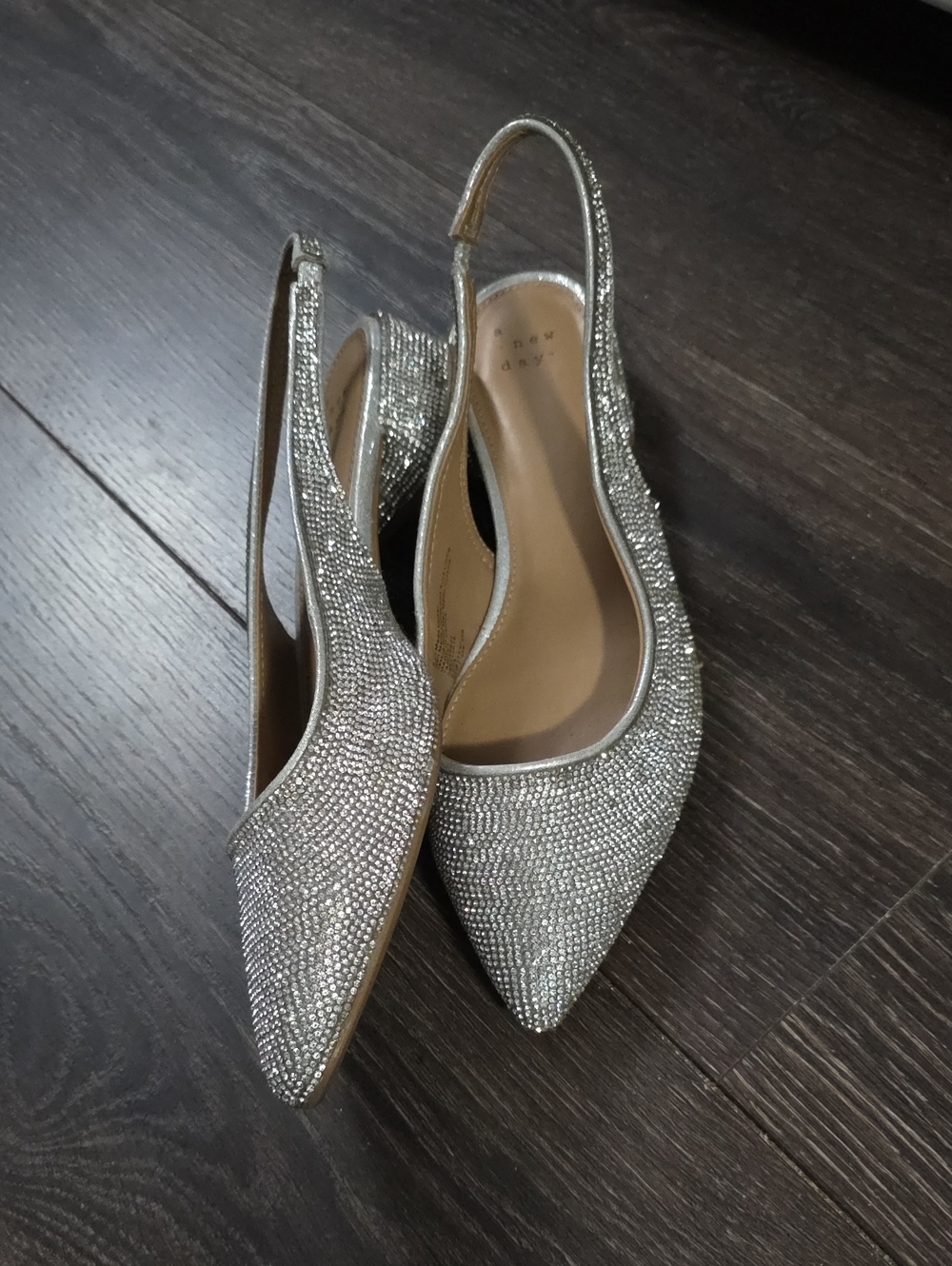 a new day Silver Rhinestone Slingback Pointed Flats